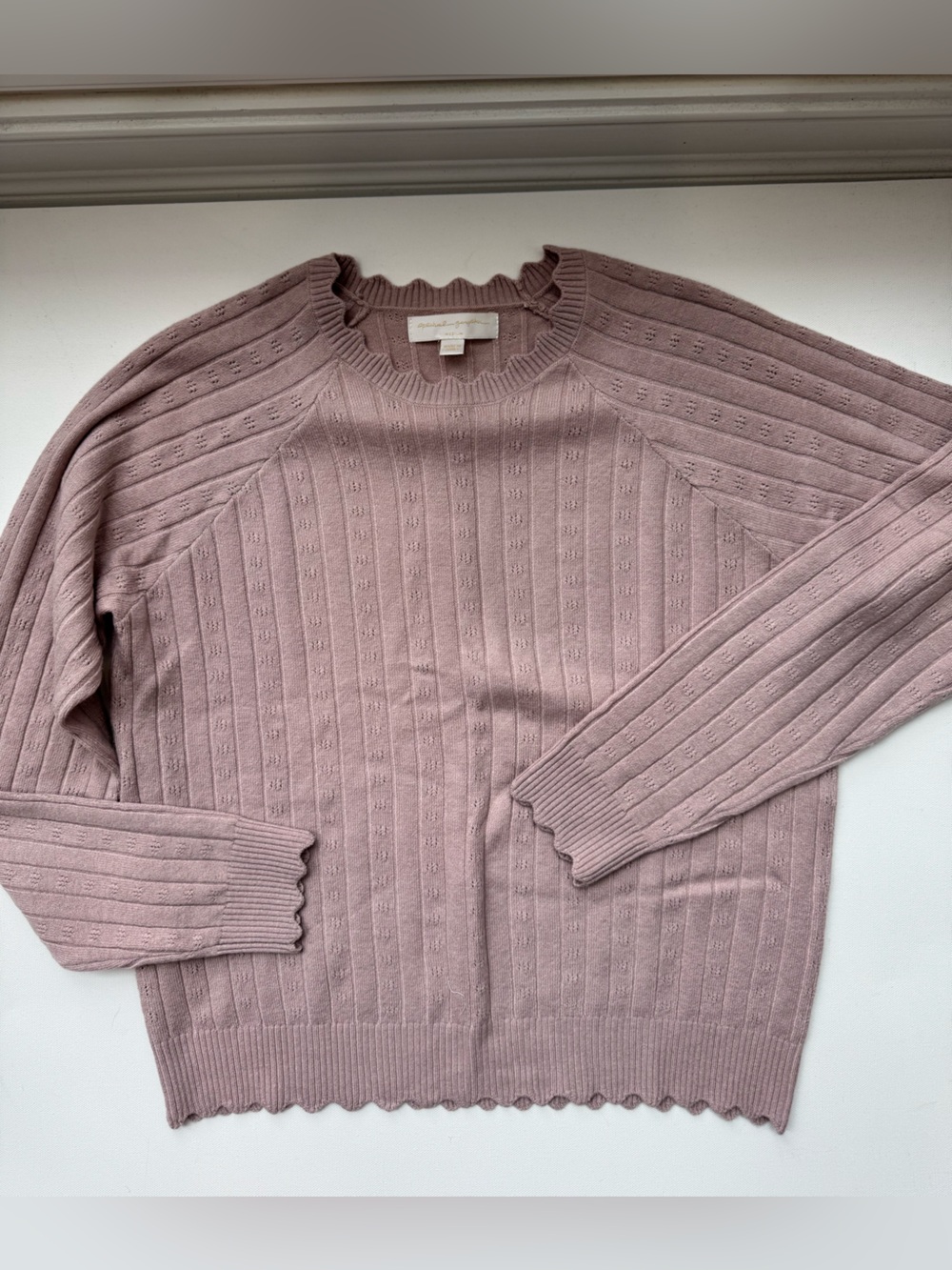 Spiritual Gangster Pointelle Knit Scallop Trim Sweater Blush Pink Size M